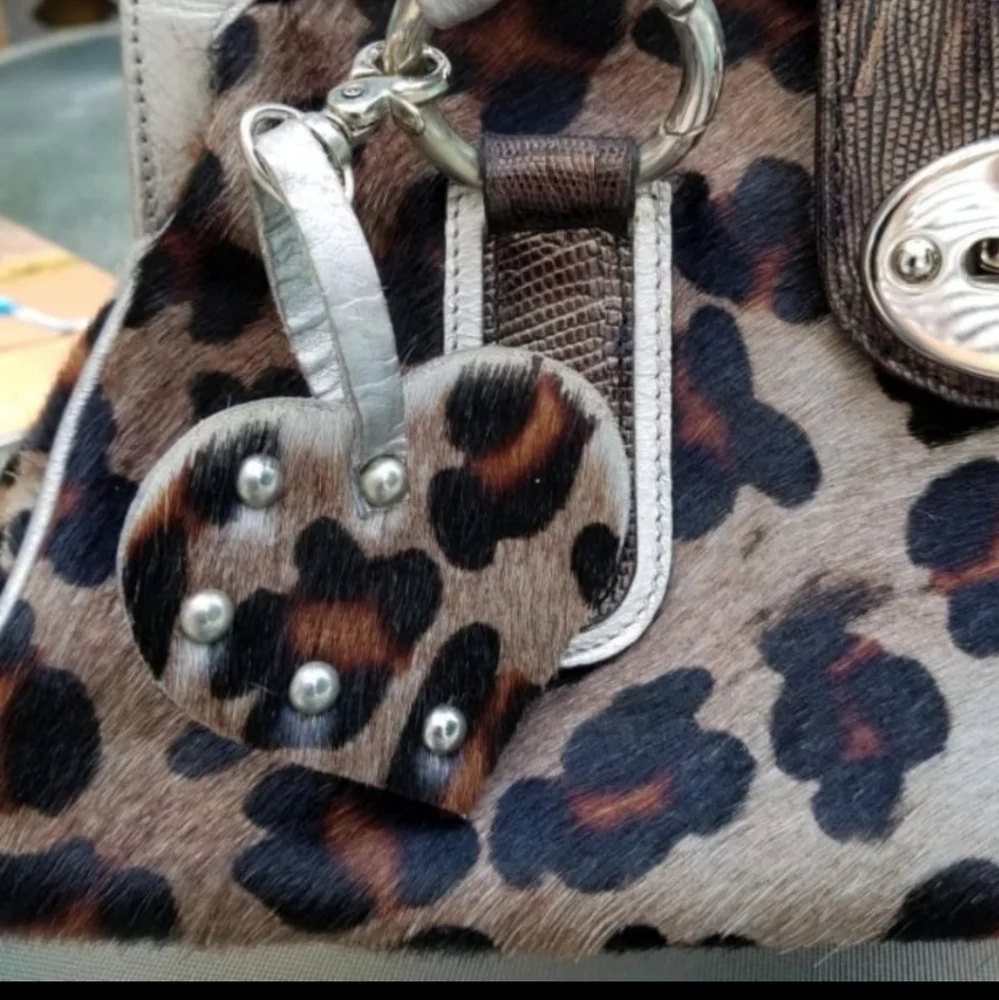 Bizroma Leopard Snake Mobwife Satchel Handbag Made in Italy Silver Heart Charm